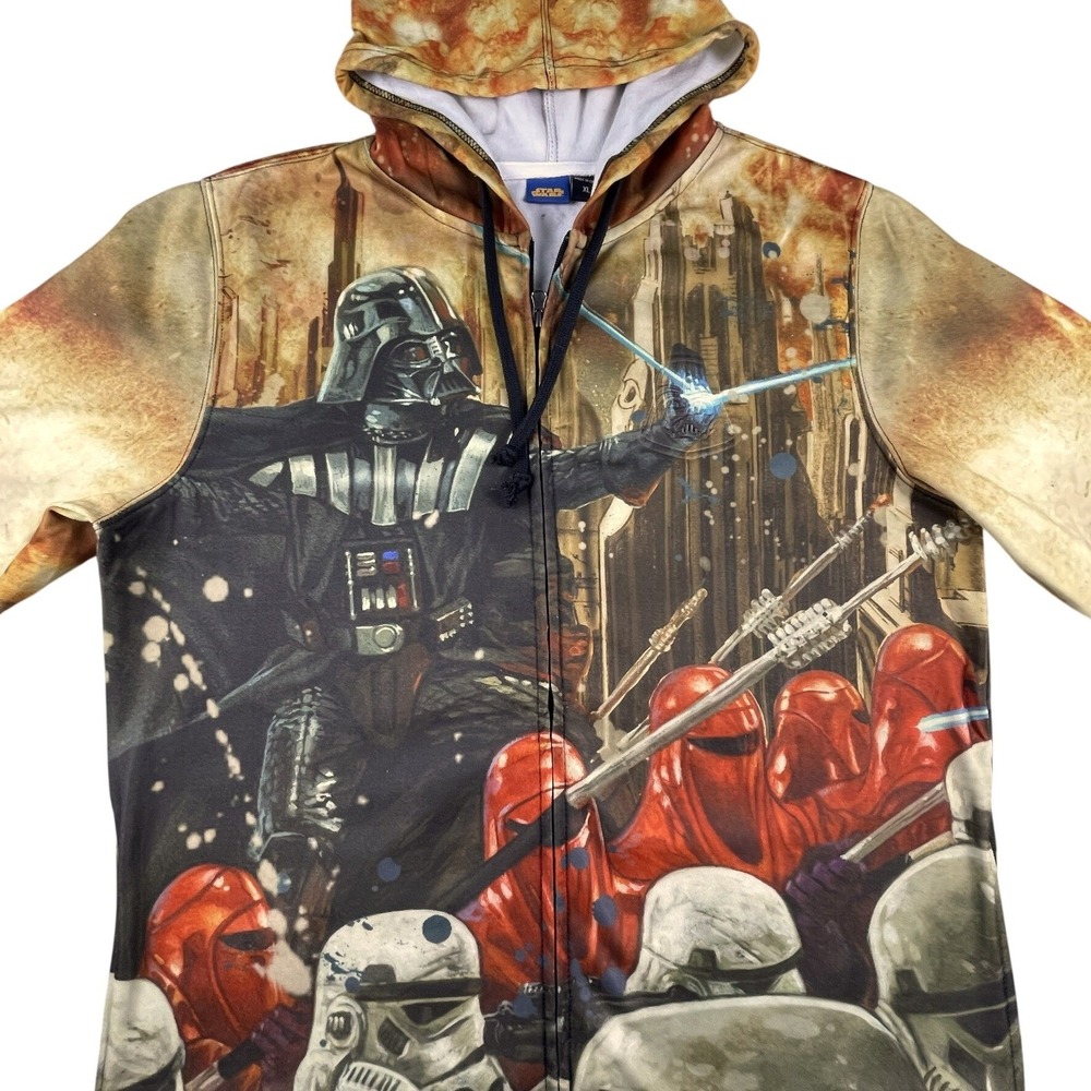 Star Wars Hoodie Mens XL Multicolor Darth Vader Stormtrooper All Over Print Zip - Picture 2 of 9